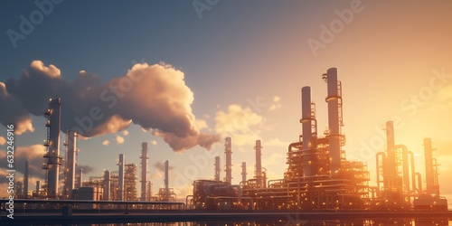 Oil refinery plant for crude oil industry on desert in evening twilight  
