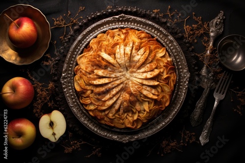 top view of homemade apple pie with golden crust