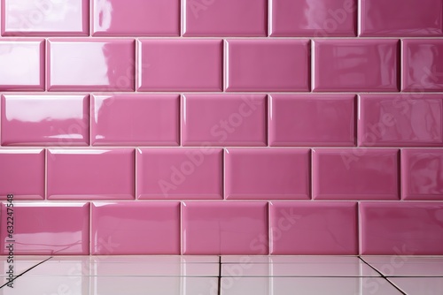 Mur en carreaux roses à fond en damier texture du sol de la salle de bain. Mosaïque de carreaux de sol et de mur en céramique dans une salle de bain © jp