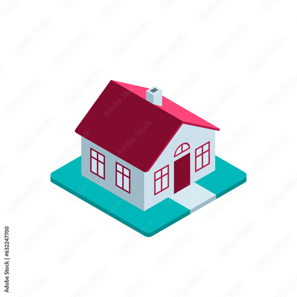isometric house icon in color on white background, private house or real estate isometric house icon in color on white background, private house or real estate