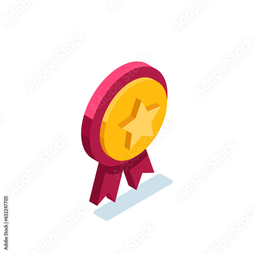 isometric stamp icon with star in color on a white background, quality mark or award