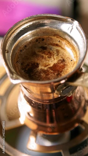 Coffee particles flow up - Turkish coffee in Cezve
