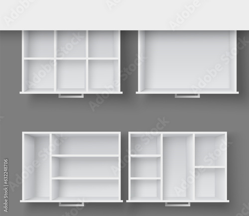 Pull out sliding box inner container isolated realistic set