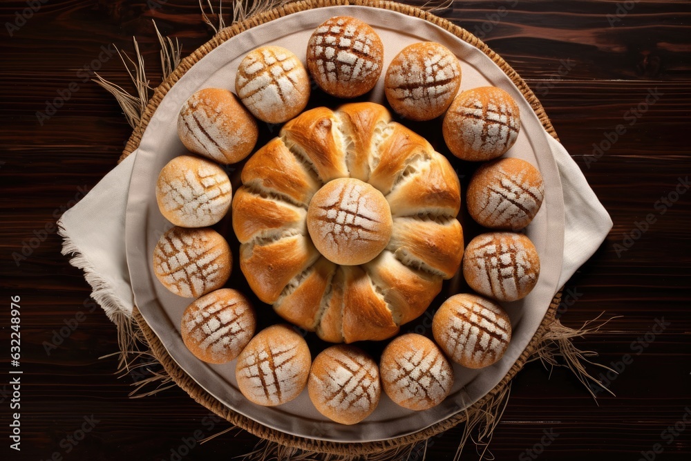 bread rolls arranged in a circle on a plate