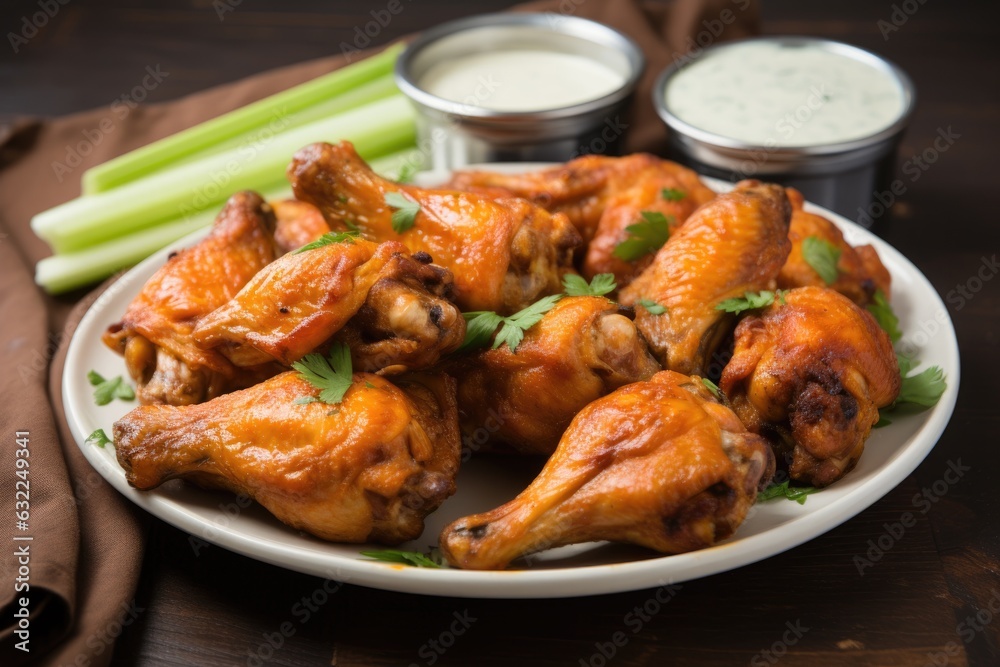 oven-baked buffalo wings with dipping sauce