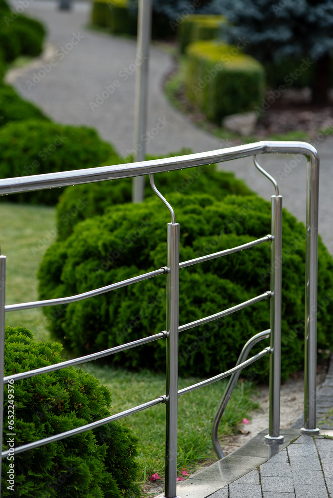 Modern building industry. Stainless steel railings outdoor.
