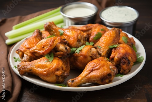 oven-baked buffalo wings with dipping sauce