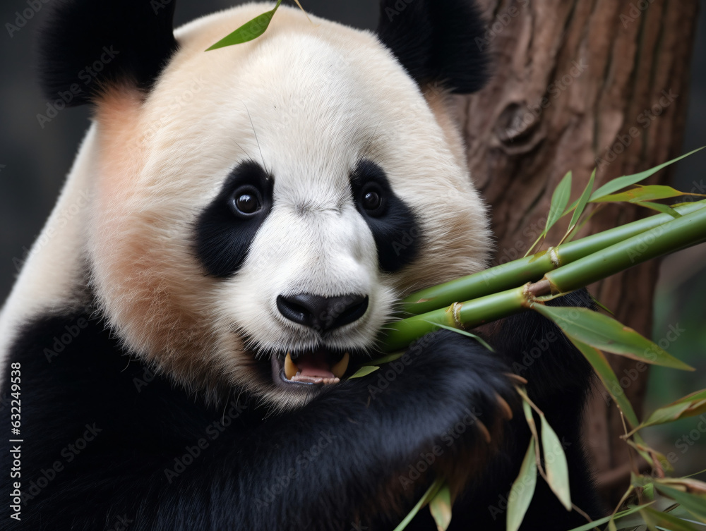 A cuddly panda munching on bamboo A cuddly panda munching on bamboo