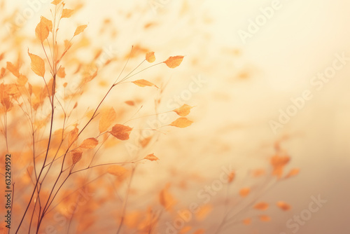 Dreamy and ethereal autumn background with copy space. Elegant and minimalistic style with orange, yellow colors.