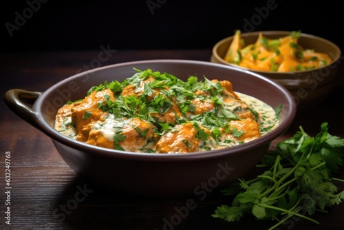 garnished butter chicken with cilantro leaves