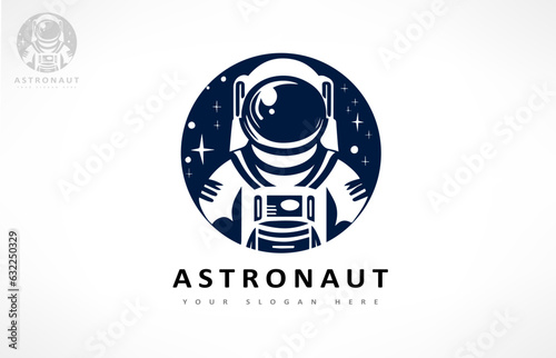 Astronaut in spacesuit in space logo vector