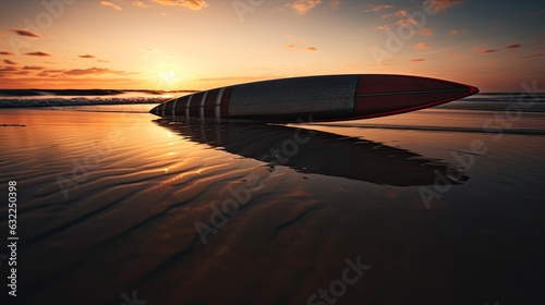 Beach surfboard silhouette with reflection © HN Works