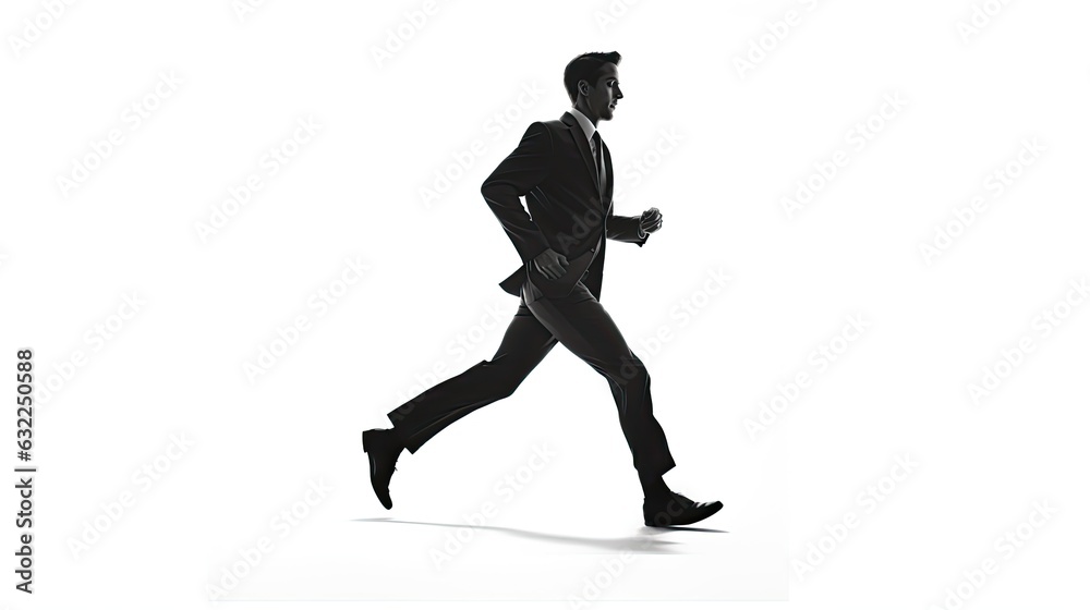 Silhouetted caucasian businessman on white background running Silhouetted caucasian businessman on white background running