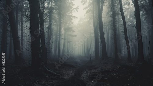 Spooky misty forest on a cold foggy morning © HN Works
