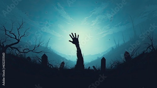 Zombie hand emerging from grave