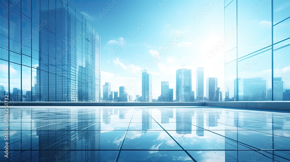 Wide angle view of a steel high rise building in a modern city Representing success and futuristic architecture in the business industry