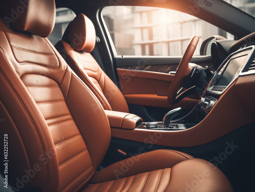Luxury car interior with leather seats