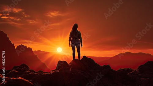 Person standing on rock gazing at sunset
