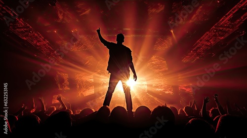 Male singer s silhouette illuminated by stage lights at a rock concert