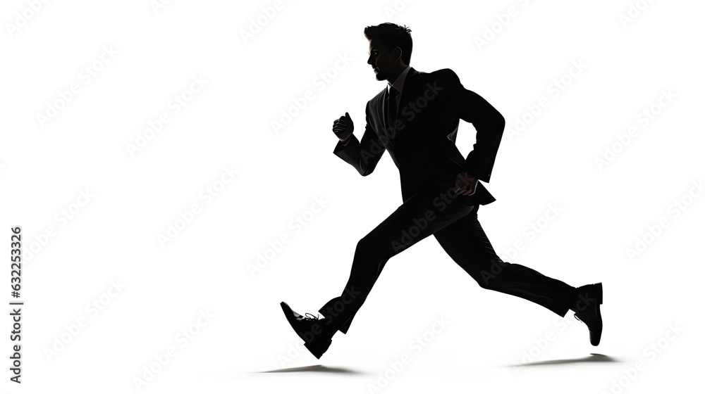 Silhouetted caucasian businessman on white background running Silhouetted caucasian businessman on white background running