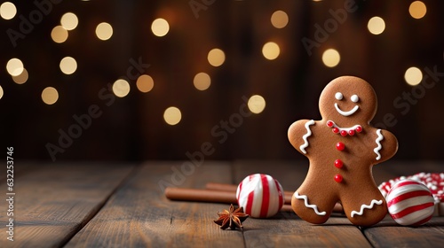gingerbread man on christmas background photo