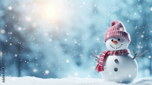 Festive Christmas Banner with Snowman in the Snow AI Generated © AlexandraRooss
