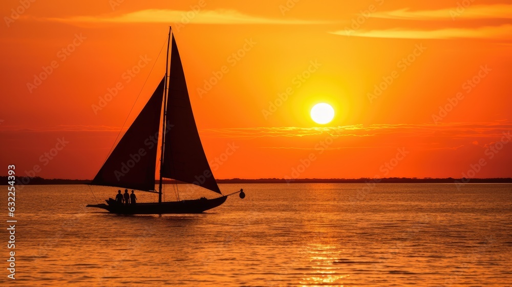 Dhow silhouette over calm water Maputo Bay Mozambique
