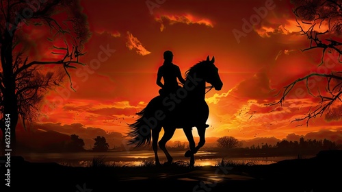 Silhouette of a horse rider during sunset