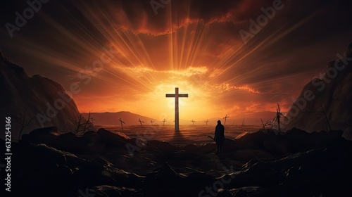 Sunrise reveals empty tomb with crucifixion resurrection s light