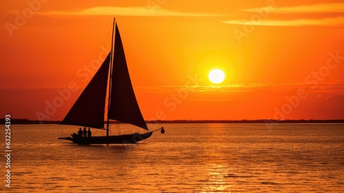Dhow silhouette over calm water Maputo Bay Mozambique