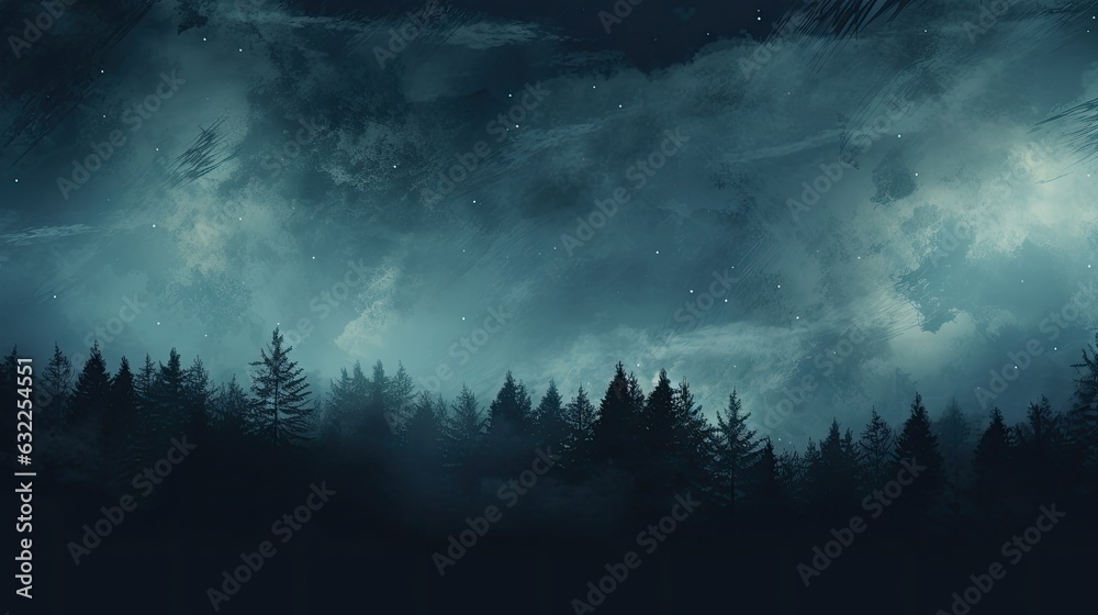 Abstract grunge background featuring a dramatic night sky above a forest