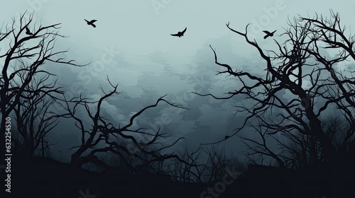Eerie winter forest with barren haunting branches