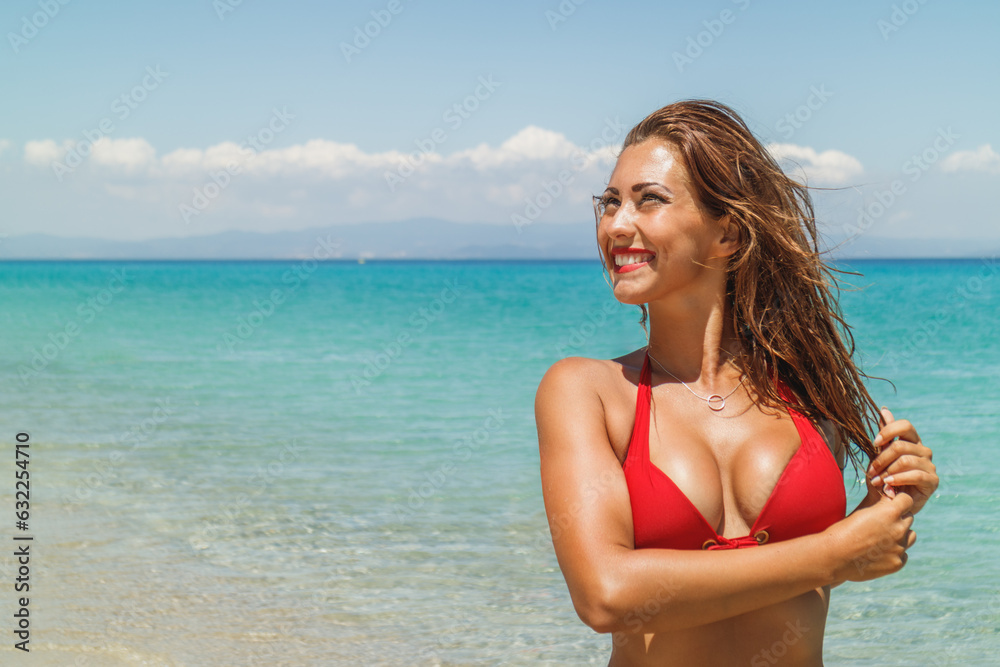 Attractive Girl In A Red Bikini