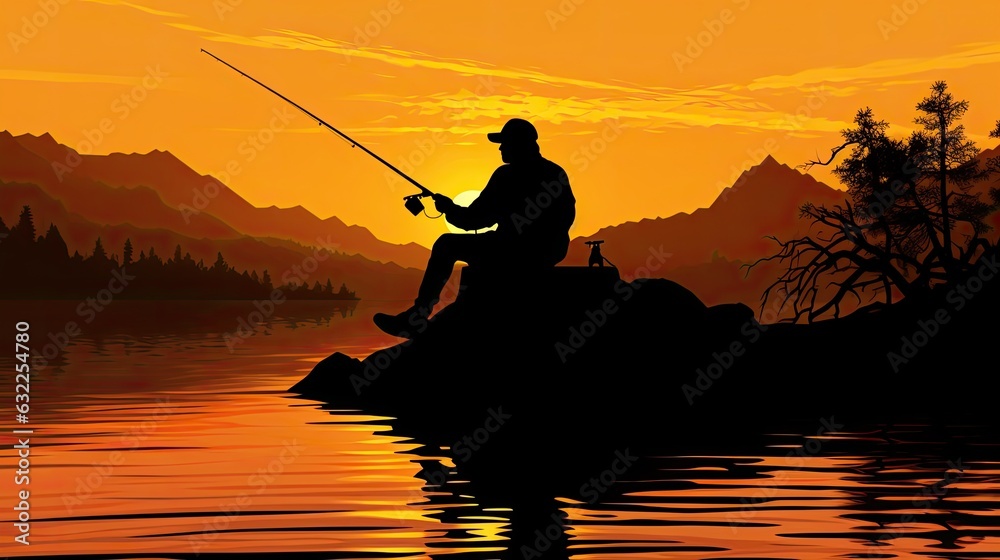 Man fishing against a sunset backdrop