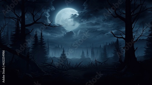 Spooky forest with full moon for Halloween atmosphere © HN Works