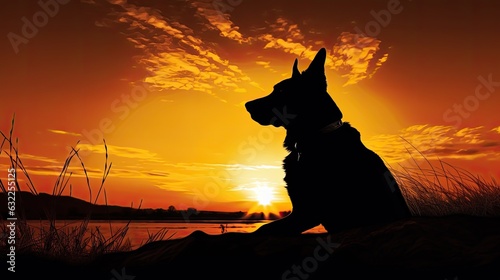 Silhouette of a dog animal portrait during sunset