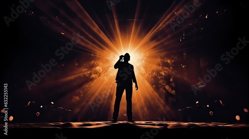 Male singer s silhouette illuminated by stage lights at a rock concert