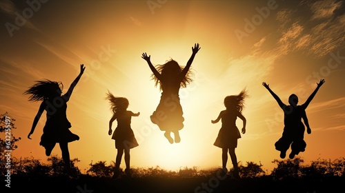 Group launching girl into the sky