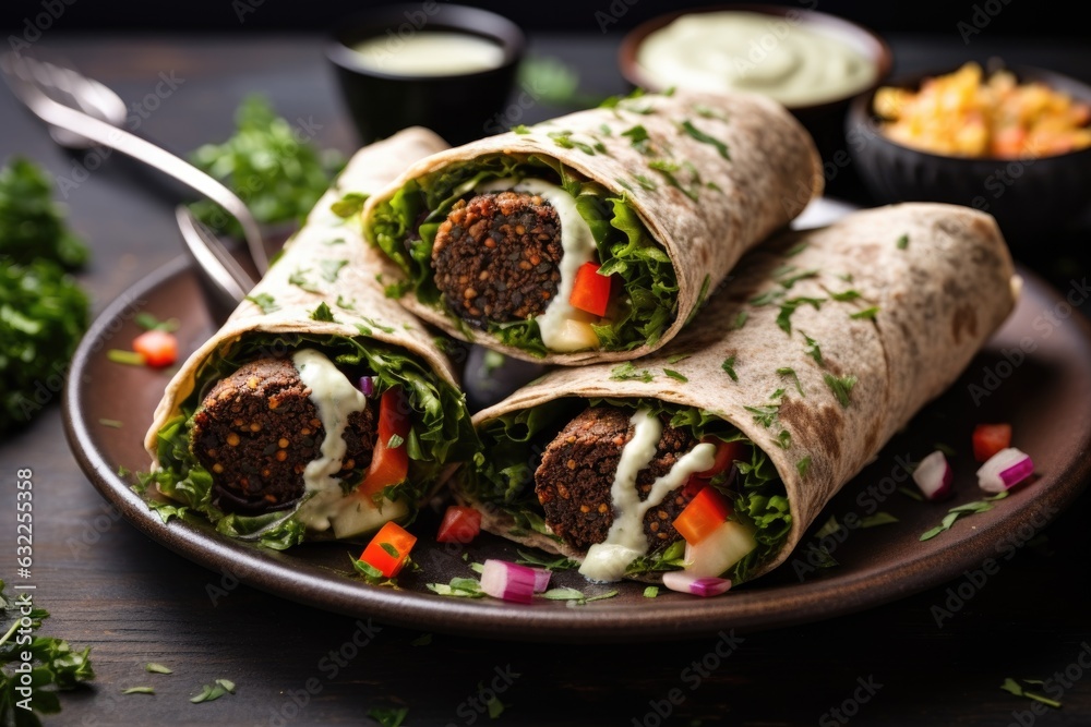 stylishly presented falafel wraps on a plate