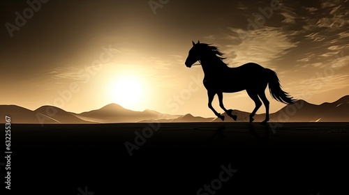 Arabian horse silhouette against sunrise in black and white © HN Works