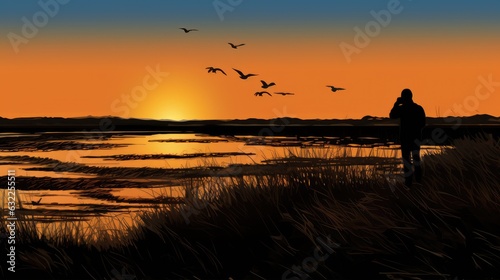 A birdwatcher enjoying the sunset at The Breaches nature reserve