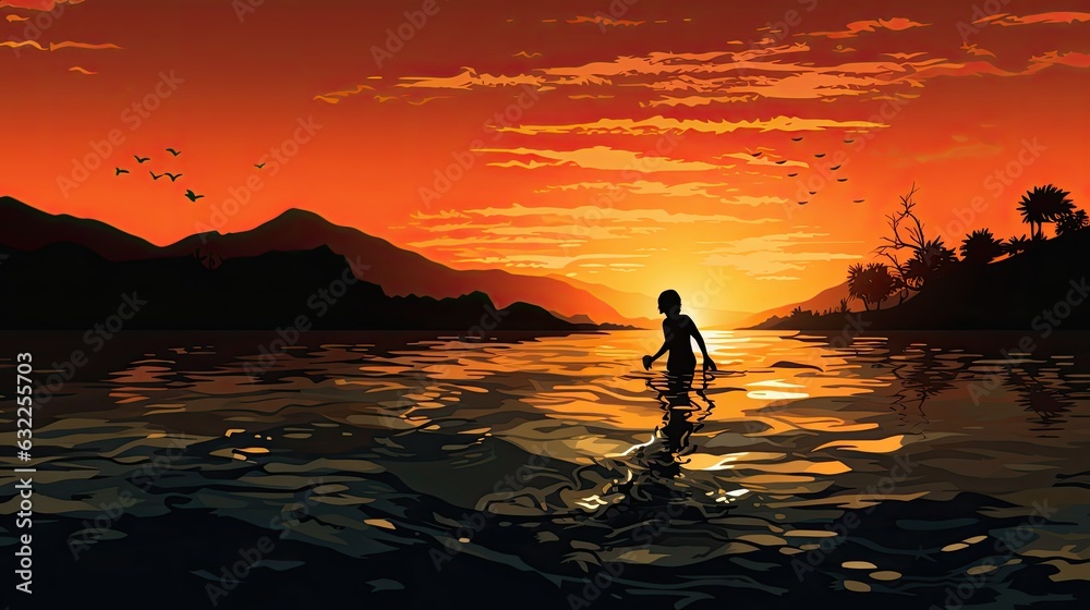 Fototapeta premium diver s outline in sunset