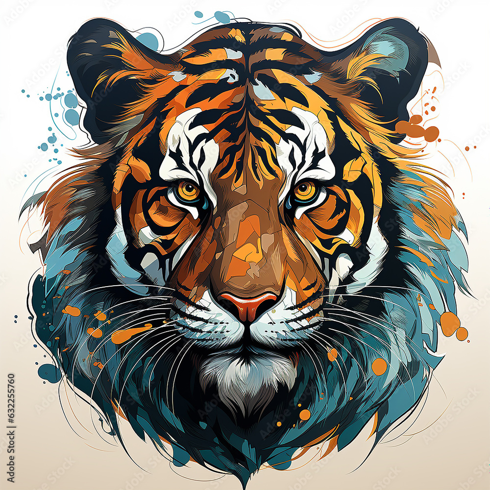 ferocious tiger cartoon illustration, vector style for t-shirt design ...