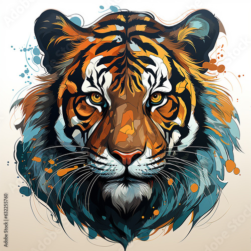 Fotobehang ferocious tiger cartoon illustration, vector style for t-shirt design