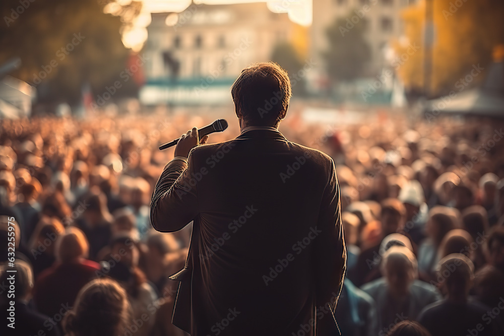 Dynamic Politician Deputy Addressing a Diverse Crowd, Advocating Ideas ...