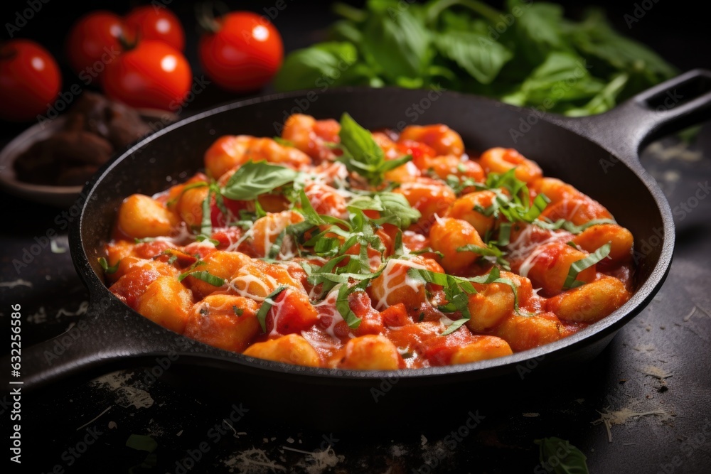 gnocchi tossed with homemade tomato sauce in a pan gnocchi tossed with homemade tomato sauce in a pan