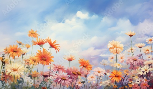 Colorful Daisies in a Summer Garden with Blue Sky AI Generated