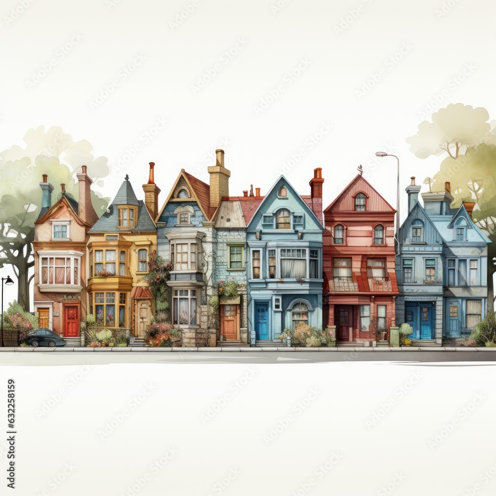 Colorful Clipart of Quirky English Countryside Houses AI Generated