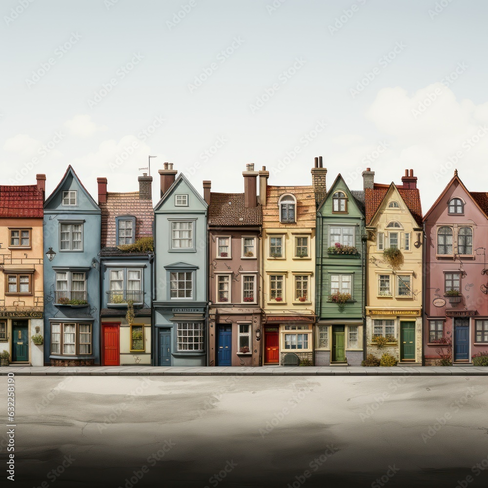 Colorful Clipart of Quirky English Countryside Houses AI Generated