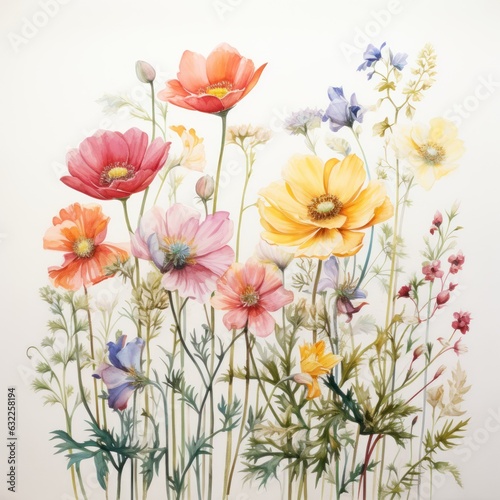 Soft Pastel Field Flowers on White Background AI Generated © AlexandraRooss